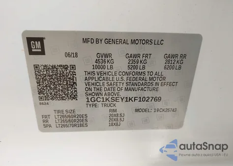 2019 Chevrolet Silverado 2500Hd Lt из США, поврежденный, VIN 1GC1KSEY1KF102769